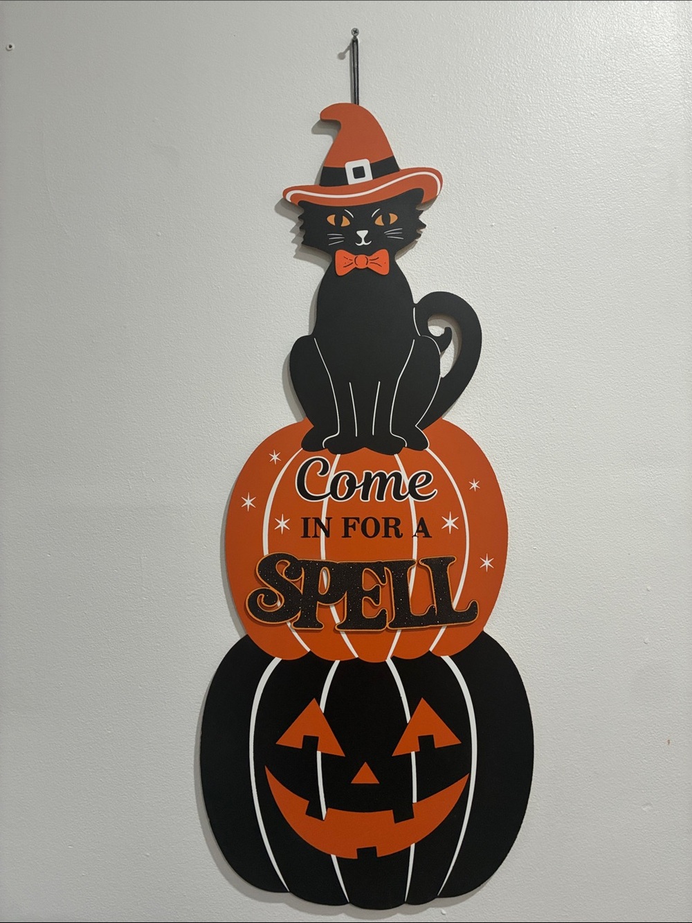 NWT- 35” Come in for a SPELL- Black Cat Witch Stacked Jack-o-lantern- Wood Sign